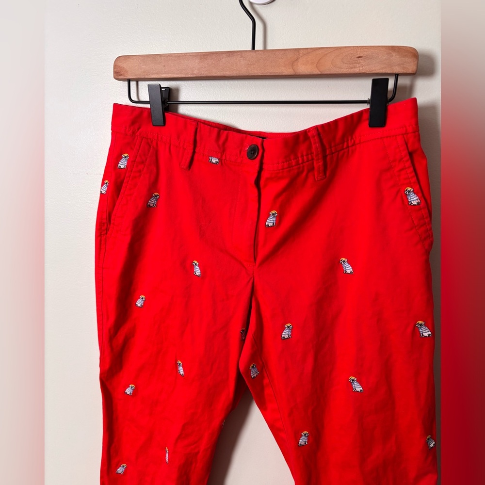 Talbots Relaxed Chino Red Pants With Embroidered Dogs Size 6